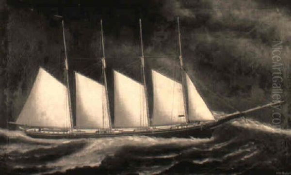 Portrait Of The Four-masted Schooner 'mount Hope' In Stormy Seas - view 1