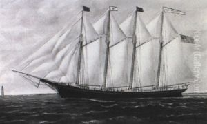The Four-masted Schooner 'mary E.h.g. Dow' by Solon Francis Montecello Badger