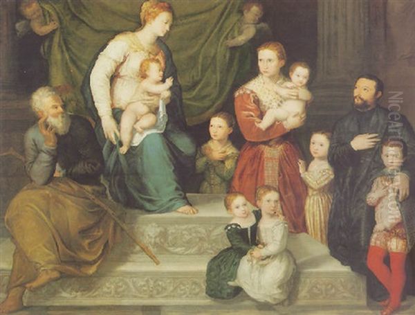 The Virgin And Child Enthroned With Saint Joseph, And A Donor Family With Six Children - view 1