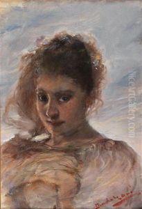 Portrait Of A Young Woman Against A Background Of Clouds Portrait Of A Young Woman Against A Background Of Clouds