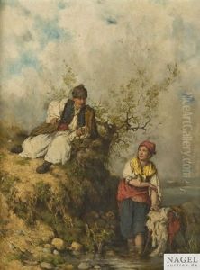 Ungarisches Bauernpaar An Einem Seeufer Ungarisches Bauernpaar An Einem Seeufer