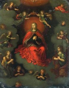 Vierge En Gloire Entouree D'anges Et De Cherubins
