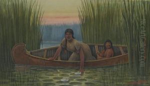 Indian Mother And Child In A Canoe