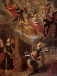 Saint Celilia Playing An Organ, An Orchestra Of Angels Above