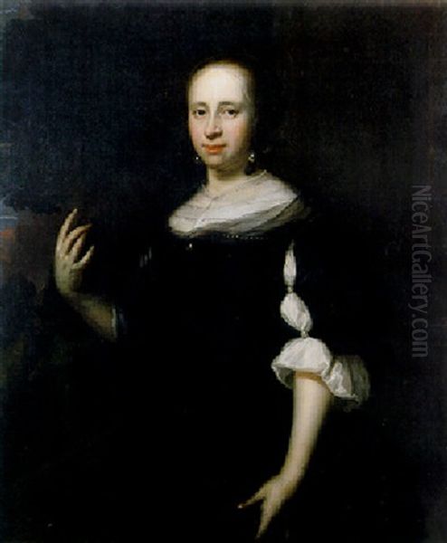 Portrait Of A Lady Wearing A Black Dress, A Landscape Beyond - view 1