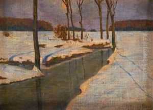 2 Olbilder Mit Ubereinstimmendem Motiv (fluslandschaft) Bei Verschiedenen Lichtverhaltnissen by Fritz Baer