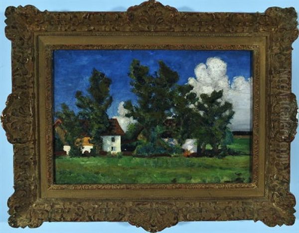 Sommerlandschaft Mit Hinter Baumen Verstecktem Gehoft - view 1