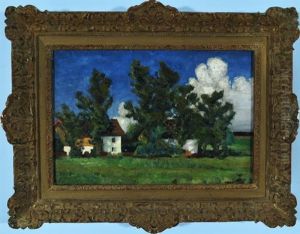Sommerlandschaft Mit Hinter Baumen Verstecktem Gehoft by Fritz Baer