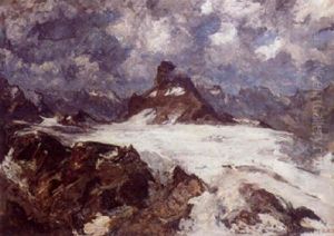Hochgebirgslandschaft Mit Einem Bergmassiv (matterhorn?) by Fritz Baer