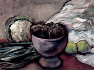 Stilleben Mit Obst Und Gemuse, Aufsatzschale Und Weisem Tuch by Oswald Baer
