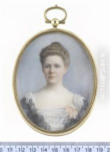 A Lady, Wearing White Dress, Black Lace Stole And Pink Sash Corsage, Her Hair Upswept