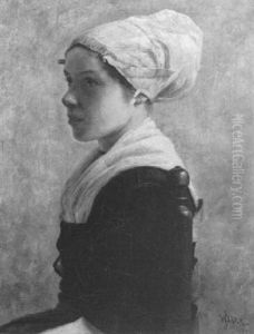 Portrait Of A Dutch Girl, Seated Wearing A White Cap by William Jacob Baer