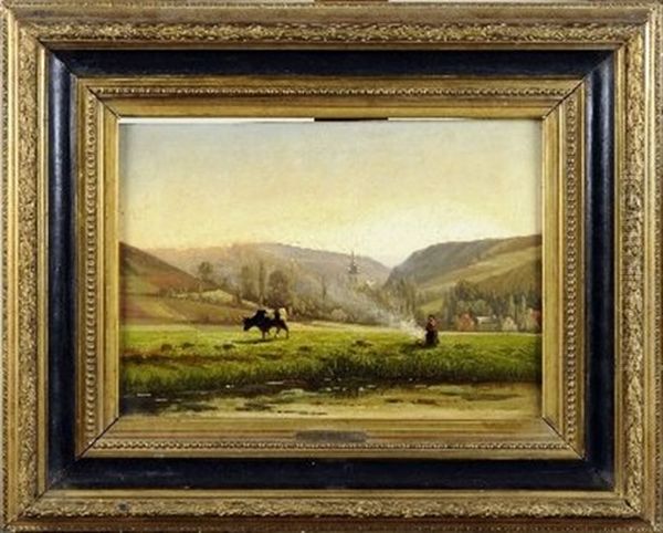 Paysage Avec Vache Et Fermiere - view 1