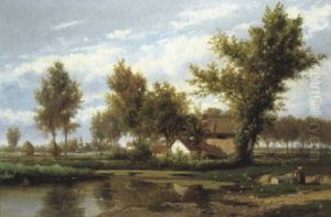 Rivierlandschap Met Hoeve by Felix de Baerdemaeker