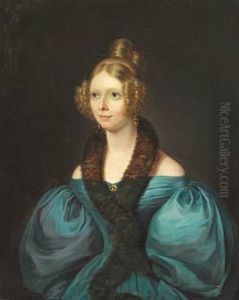 Portrait Of Baroness Mimi Lovenskiold. Presumably Marie Caroline Vilhelmine Lovenskiold (1821-1862) by Emilius Ditlev Baerentzen