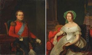 Portrait Of King Chr. Viii (+ Portrait Of Queen Caroline Amalie; Pair) by Emilius Ditlev Baerentzen