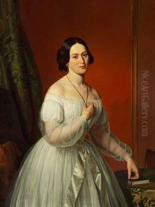 Portrait Of Clotildis Natalie Septima In A White Dress by Emilius Ditlev Baerentzen
