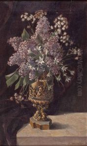 Stillleben Mit Wiesenblumen Und Flieder In Figural Gestalteter Vase by Franziska Baernreiter