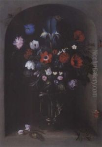 Stillleben Mit Blumen In Einer Glasernen Vase by Johannes Baers