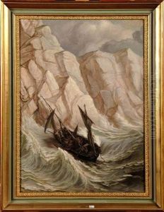 Bateau De Peche Dans La Tempete by Edgar (Alfred) Baes