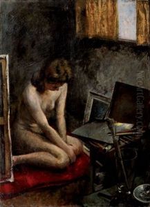 Nu Accroupi Dans L'atelier