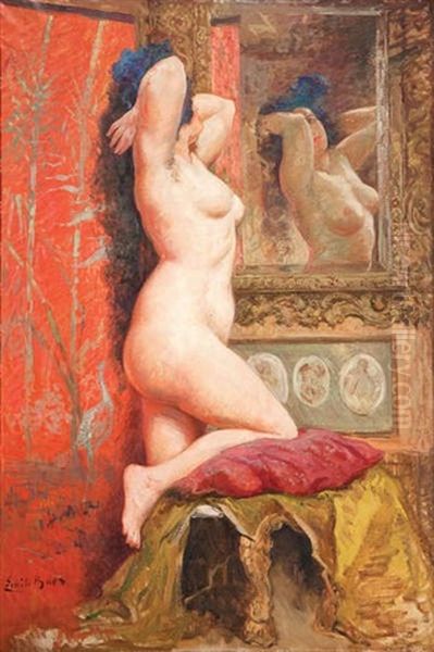 Nu Debout Se Regardant Dans Un Miroir - view 1