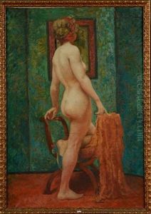 Femme Nue Au Miroir by Emile Baes