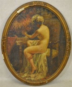 Femme Nue Au Bouquet De Fleurs by Emile Baes