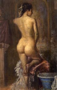 Femme Nue De Dos A Sa Toilette by Emile Baes