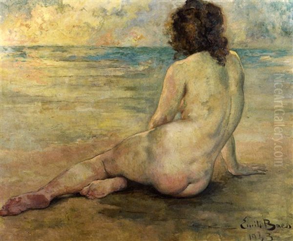 Femme Nue De Dos Assise Sur La Plage - view 1