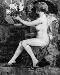 Femme Nue Au Vase De Fleurs by Emile Baes