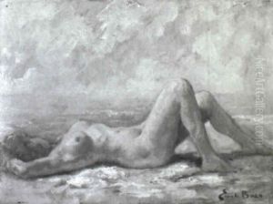 Weiblicher Akt, Am Strand Liegend by Emile Baes