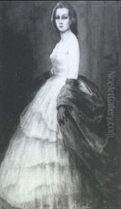 Portrait De Dame En Robe Rose by Emile Baes