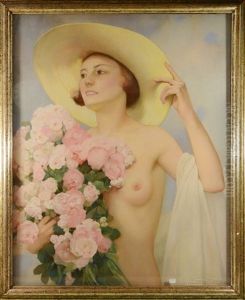 Jeune Femme Aux Fleurs by Firmin Baes