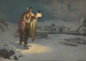 La Traversee Du Village Sous La Neige by Firmin Baes