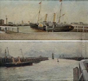 Steamer At The Quay by Lionel-Oscar Baes