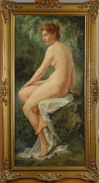 Femme Nue Assise Sur Drap Blanc - view 1