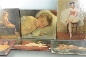 Lot De 6 Peintures (6 Works) by Lionel-Oscar Baes