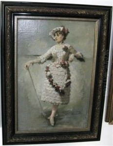Portrait Einer Dame Mit Rosenbesticktem Kleid by Lionel-Oscar Baes