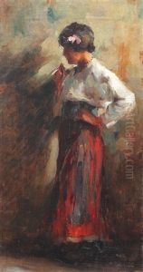 Peasant With Flower In The Hair by Aurel Baesu