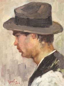 Boy With A Hat (portrait Of Painter Alexandru Moscu's Son) by Aurel Baesu