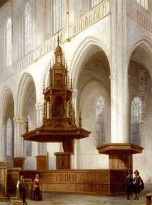 Cathedral Interior With Figures by Angelus De Baets