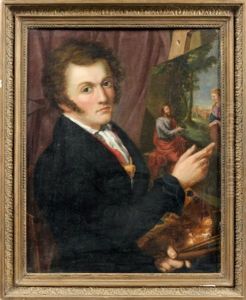 Portrait D'un Peintre Devant Un Tableau Representant Le Christ Et La Samaritaine