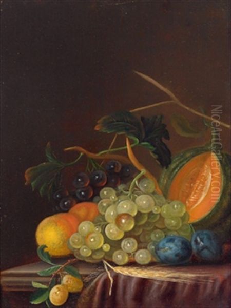 Stillleben Mit Weintrauben, Pfirsichen, Zwetschken Und Einer Melone - view 1