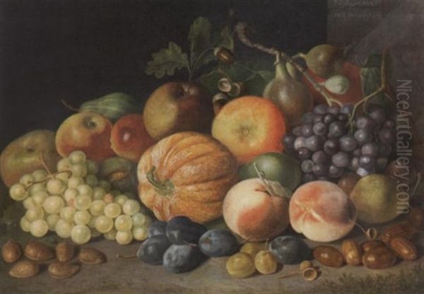 Stilleben Mit Kurbissen, Weintrauben, Apfeln, Pfirschen Und Pflaumen - view 1
