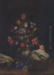 Stillleben Mit Blumen, Insekten, Eidechse Und Nahkorb by Johann Daniel Bager
