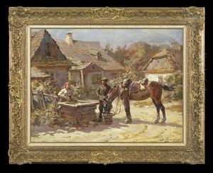 Horses Watering by Stanislaw Bagienski