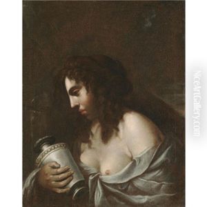 The Penitent Magdalene Holding A Jar Of Ointment Before A Crucifix
