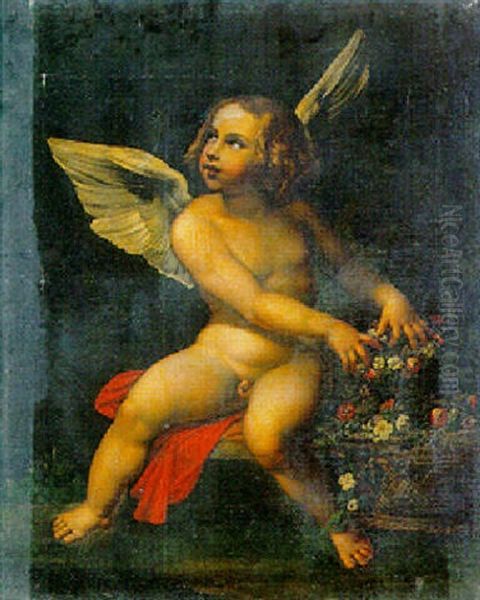 Angelo Con Fiori In Un Cesto - view 1