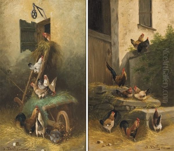 Poules Dans Une Basse-cour (pair) - view 1